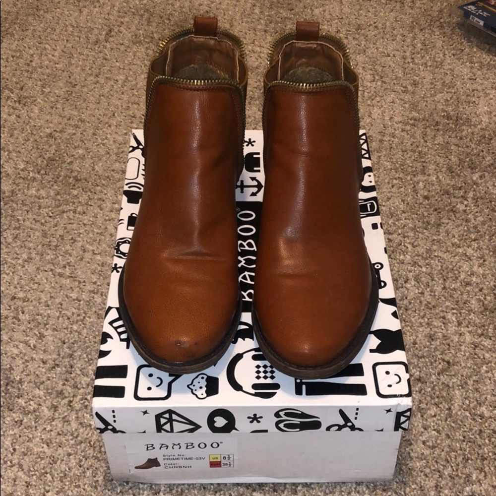 Boutique Chestnut Booties with Gold Zipper Accent